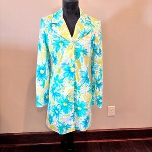 Pierre Cardin Floral Blazer Trench Jacket, size 10, Office Garden Party Church